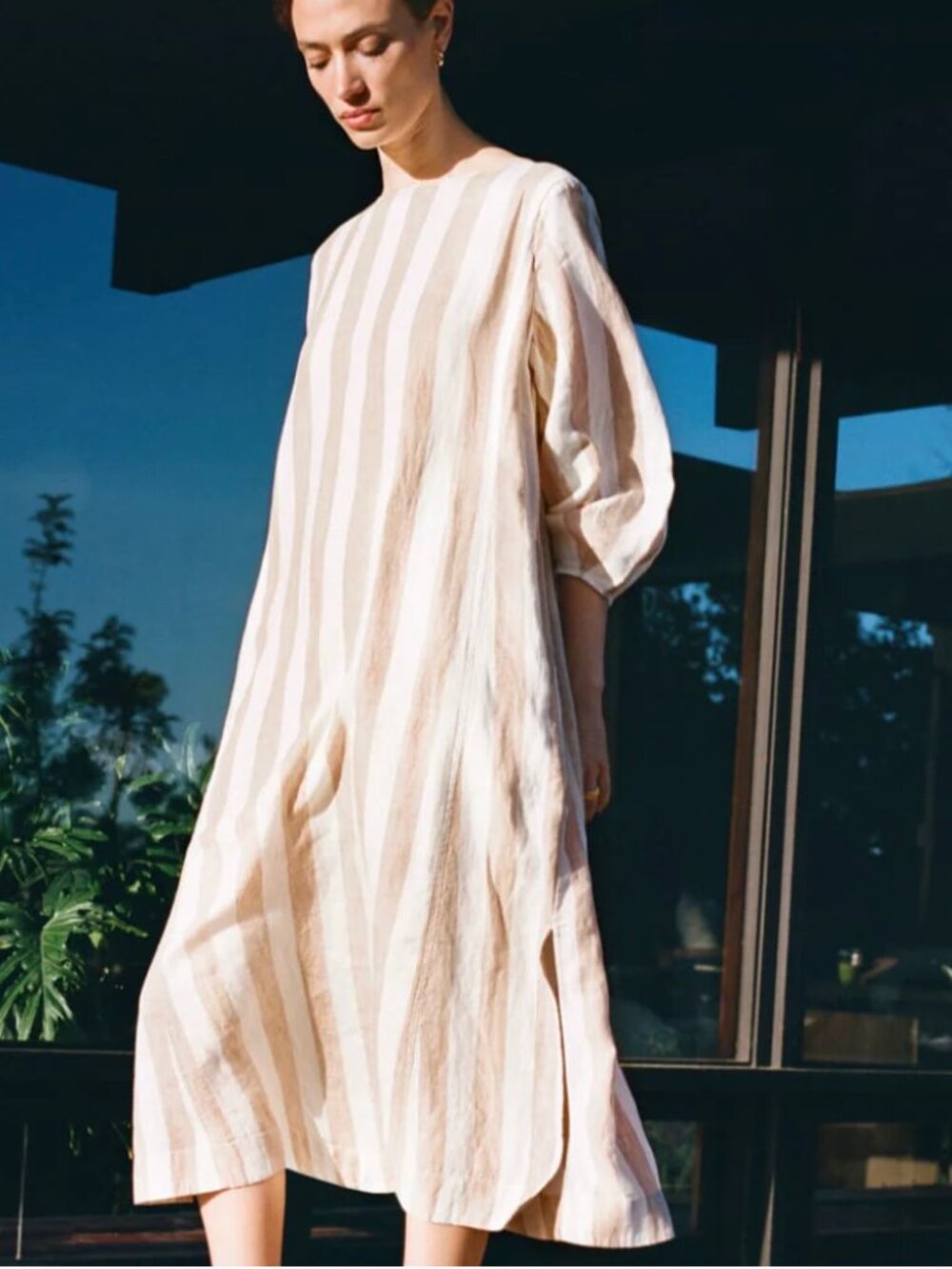 Everlane Linen Striped SHORTSLEEVE Dress sz14